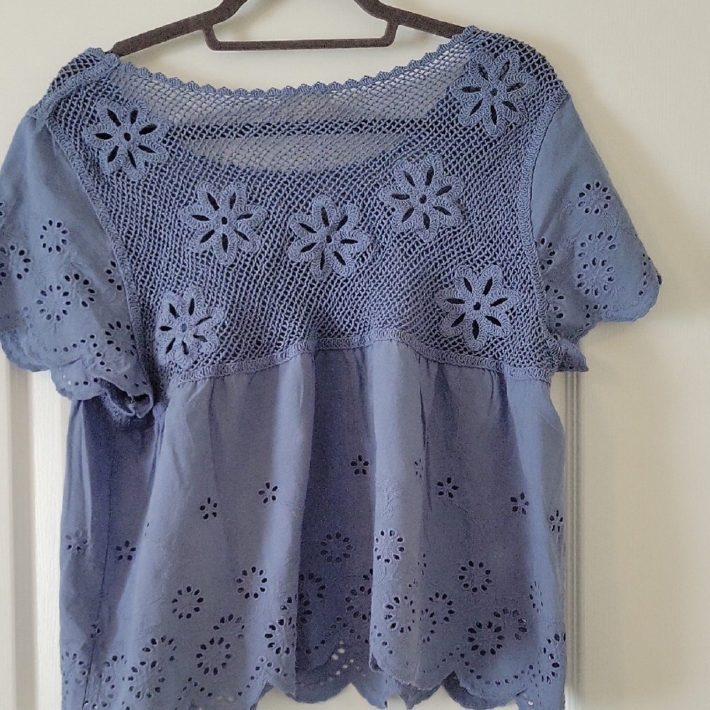 Universal Thread Blue Eyelet Blouse - image 5